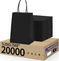 METRONIC Kraft Paper Gift Bags with Handles 5.25x3.75x8 Inch 20000 Pack | Christmas, Birthday Party Favors, Retail Shopping, Small Business Bulk | Black Gift Wrap Bag