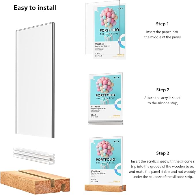 5x7 Inch Acrylic Sign Holder with Wood Base Vertical and Slant Displays(6 Pack 5*7")