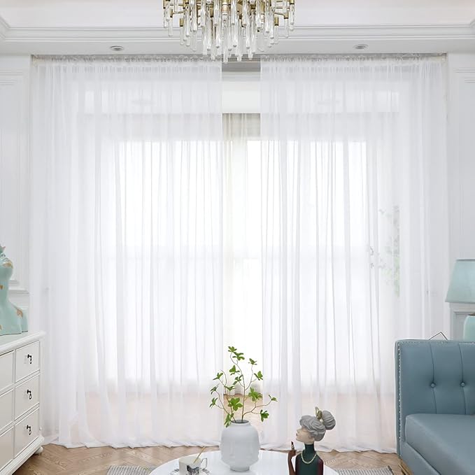 Window White Sheer Curtains 48 Inches Width 84 Inches Long 2 Panels Sheer Curtains Clear Curtains Basic Rod Pocket Panel for Home/Living Room/Bedroom/Kids Room
