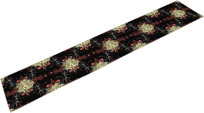 Boho Moon Lion Table Runner, Chinese Fish Phase of The Moon Sun Moon Table Runner for Kitchen Dining Table Home Party,13x36 Inch Black Red