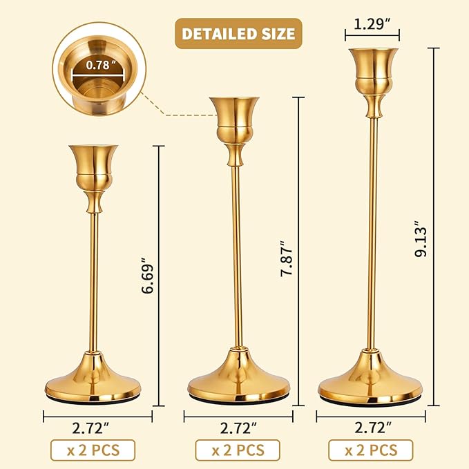 Candlestick Holders Gold Taper Candle Holders 3 pcs Candle Sticks Holders for Home Decor Table Centerpiece Wedding Housewarming Festival