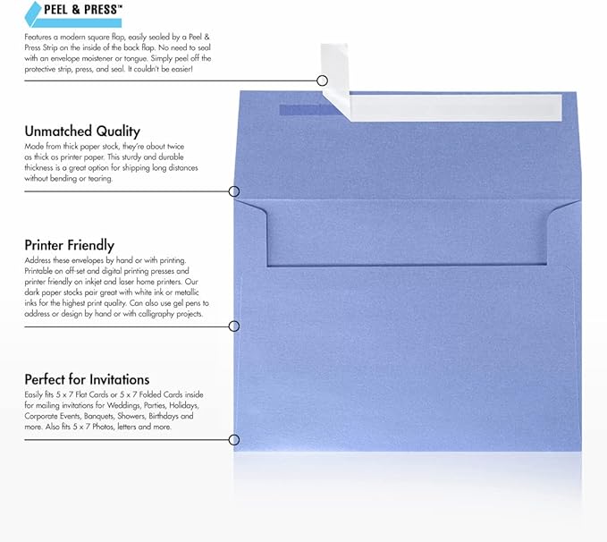 LUXPaper A7 Invitation Envelopes | Peel & Press | 5 1/4" x 7 1/4" | Vista Metallic | 80lb. Text | 250 Qty