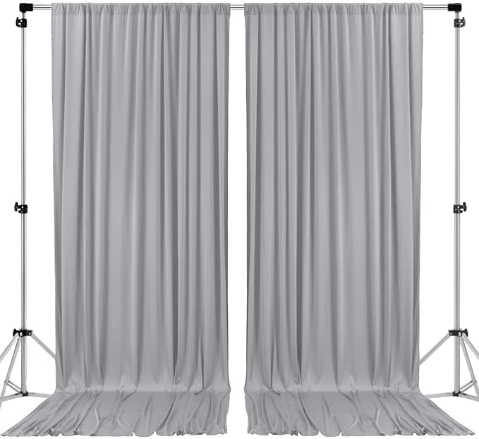 AK TRADING CO. 10 feet x 10 feet Polyester Backdrop Drapes Curtains Panels with Rod Pockets - Wedding Ceremony Party Home Window Decorations - Silver