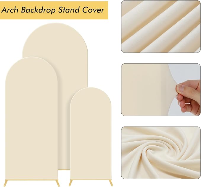 Metal Wedding Arch Backdrop Stand Set of 3 in Beige with Gold Finish