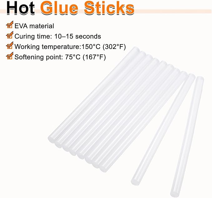 HARFINGTON 10pcs Hot Glue Sticks 0.43" Dia x 8.66" Long EVA Mini Hot Melt Adhesive Glue Stick for Hot Melt Gun Wood Plastic Glass Flowers Fabrics Foam, Clear