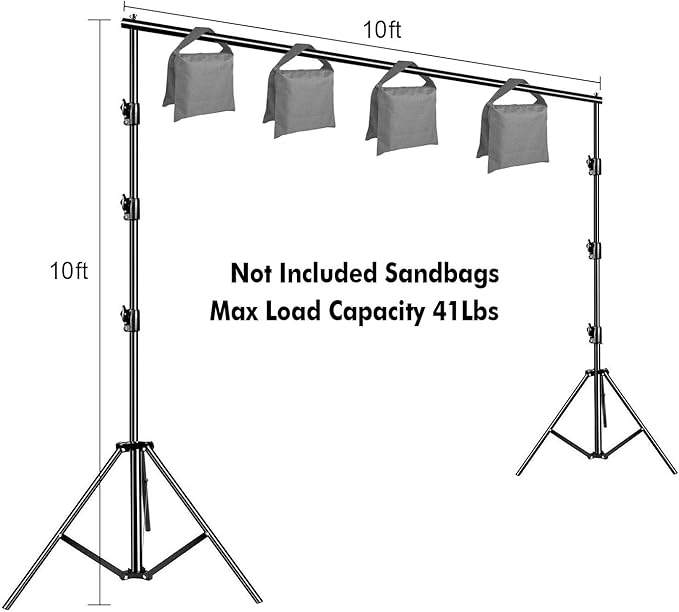 Backgrounds Photo Backdrop Stand Kit, Aluminum Frame, 10 Ft Adjustable, Black
