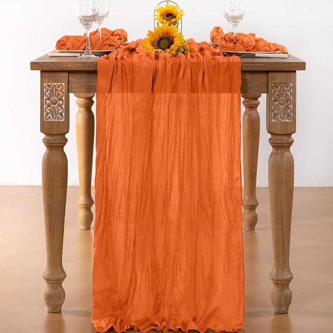 Orange Cheesecloth Table Runner 6 Pack Halloween Orange Table Runners Boho Gauze 120 Inches Cheese Cloth Fall Table Decorations for Thanksgiving Weddings Bridal Baby Shower Party Decor
