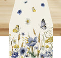 Floral Table Runner, Spring Watercolor Flower Plants Nature Butterfly Table Runner for Kitchen Dinner Living Room Home Party, 13x90 Inch