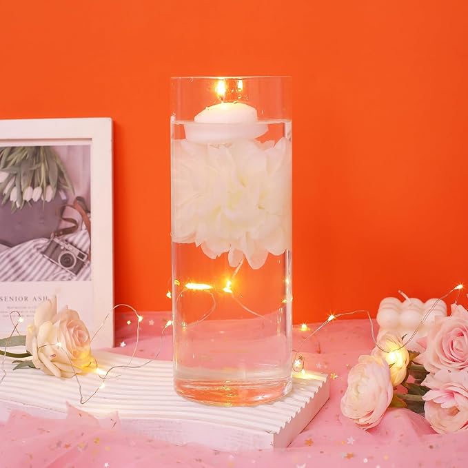 Vase Fillers with 12 White Floating Flowers and 12 Candles, 24 Pieces