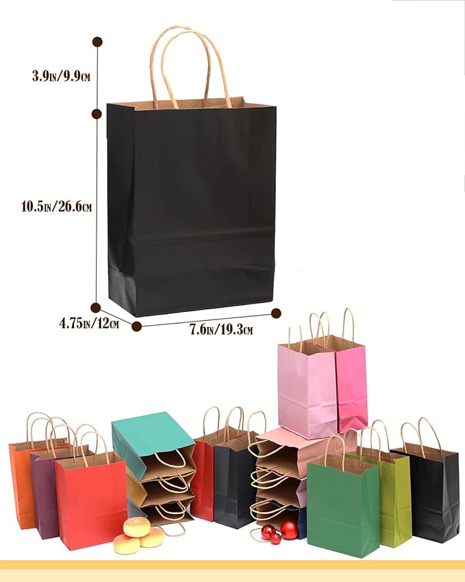 qiqee Medium Size Paper Gift Bags With Handles 10.6"x8.3"x4.3" 16 Solid Colors Party Favor Bags（16-Packs）