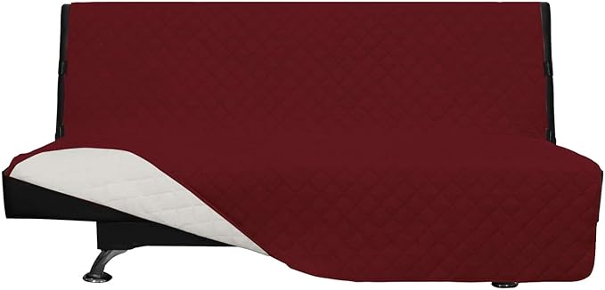 Sofa Slipcover, Reversible Microfiber Futon Cover in Christmas Red/Ivory