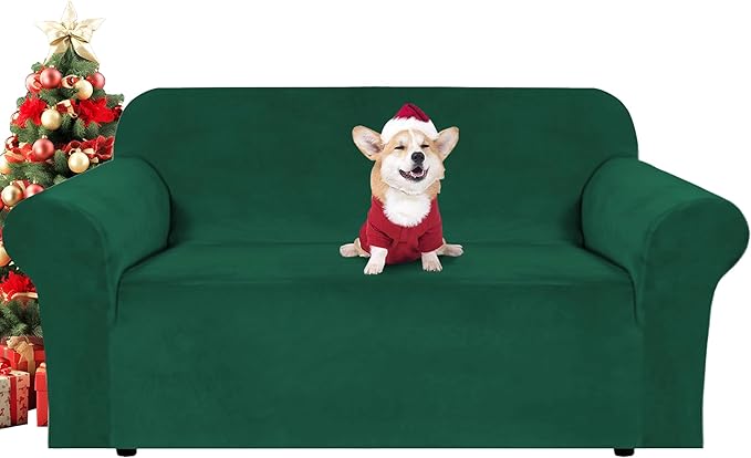 Sofa Slipcovers in Christmas Green Stretch Velvet for 58-72 Inch Loveseats