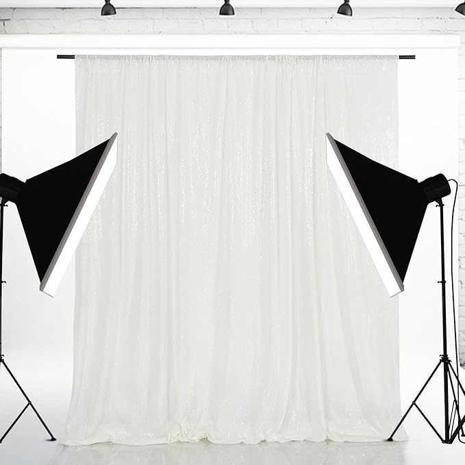 Eternal Beauty White Sequin Backdrop, 10x10 Ft Glitter Background Curtains for Christmas Shimmer Photography Party Wedding Birthday Back Drop Decor
