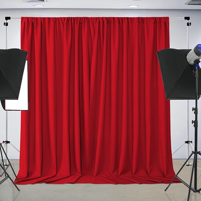 Joydeco Red Backdrop Curtain for Parties, Photography Backdrop Drapes for Christamas Wedding Decorations, Wrinkle Free 5ft x 8ft Set of 2 Panels Curtains with Rod Pockets
