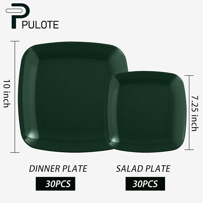 Disposable Plates, 60 Count Green Square Plastic, BPA-Free
