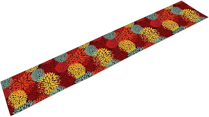 Red Yellow Dahlia Table Runner, Seasonal Autumn Thanksgiving Pattern Print for Home Kitchen Table Decor Dining Coffee Room Party Decor 13x90 Inch