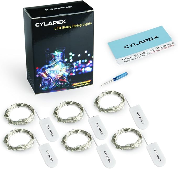 CYLAPEX 6 Pack Blue Fairy Lights Battery Operated Fairy String Lights Firefly Lights LED Starry String Lights 3.3ft 20 LEDs Silvery Copper Wire for Christmas DIY Decoration Costume Wedding Party