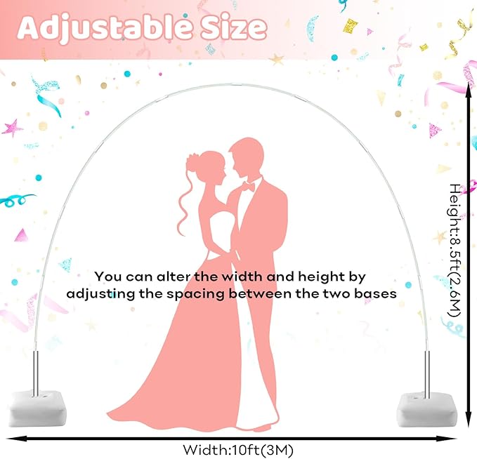 Balloon Arch Stand Kit, White, 70 Pieces, 8.5 FT Tall x 10 FT Wide