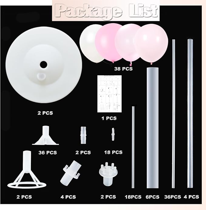 Balloon Column Stand Kit, 2 Stands with 38 Balloons, Pink and White