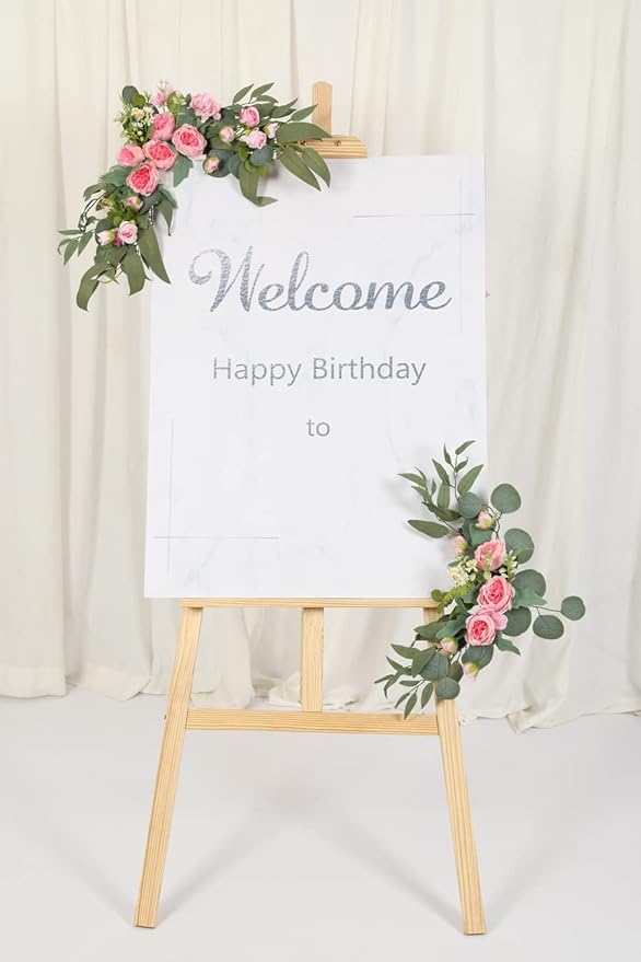Artificial Flowers Pink Peony Wedding Arch Swag, Green Leaves