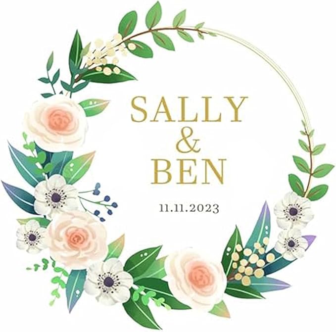 Custom Stickers for Weddings, Birthdays & Businesses - Personalized Labels with Your Logo - Waterproof, Fade and Heat Resistant - Pack of 100-1000 (Wreath P, 3.5 Inch)
