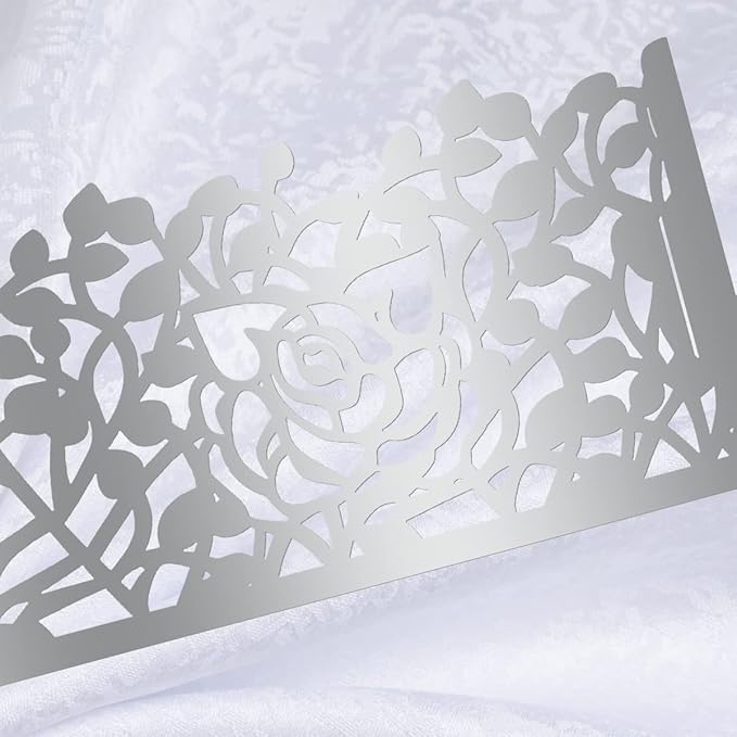 100pcs Disposable Rose Flower Paper Napkin Rings Laser Cut Foil Paper Napkin Holder, Leaf Vine Serviette Rings for Table Decoration,Christmas,Wedding,Party (Silver)