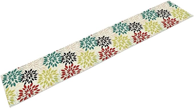 Abstract Red Dahlia Vintage Table Runner, Geometric Lines Mid Century Vintage Modern Colorful Table Runner for Party Kitchen Dining Living Room Laundry Room Decor, 13x120 Inch