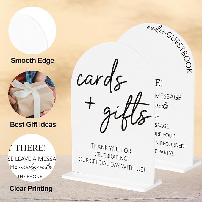 2Pcs Audio Guest Book Sign Cards and Gifts Sign for Wedding Engagement Party Bridal Shower Baby Shower Table Desk Acrylic Decor