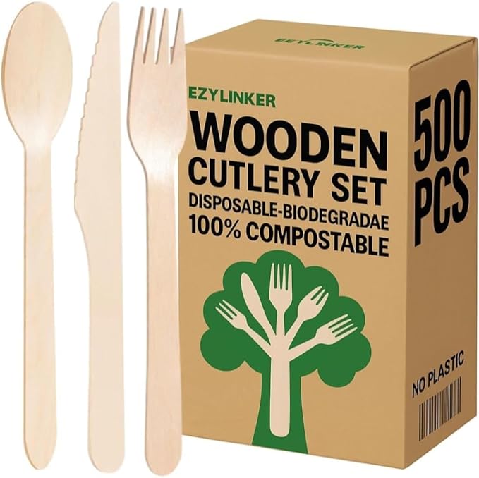 Disposable Wooden Spoons, 500 Count, Beige, Biodegradable