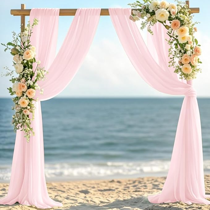 Pink Elegant Arch Draping Fabric Outdoor 1 Panel 29" × 20Ft Sheer Chiffon Curtain Drapes for Fall Wedding Ceremony Birthday Party Garden Brunch