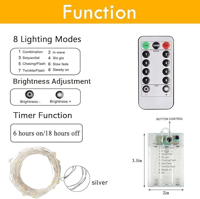 4 Pack Fairy Lights Battery Operated with Remote Control Timer, 26 FT 80 LED String Lights Outdoor Indoor, 8 Mode Twinkle Lights for Christmas Party Wedding Birthday Bedroom Décor (Cool White)
