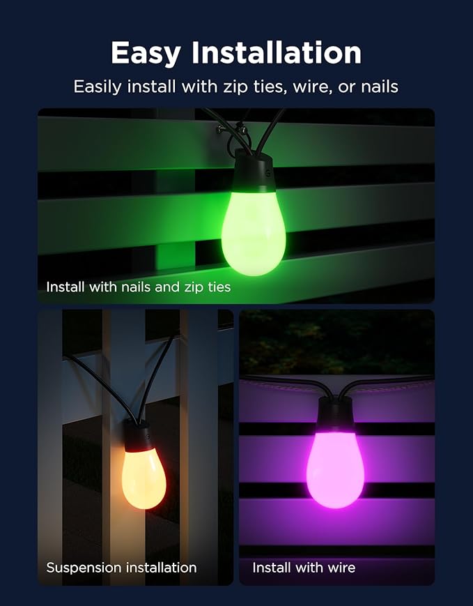 String Lights for Outdoor Use, Color Changing Dimmable LED Bulbs