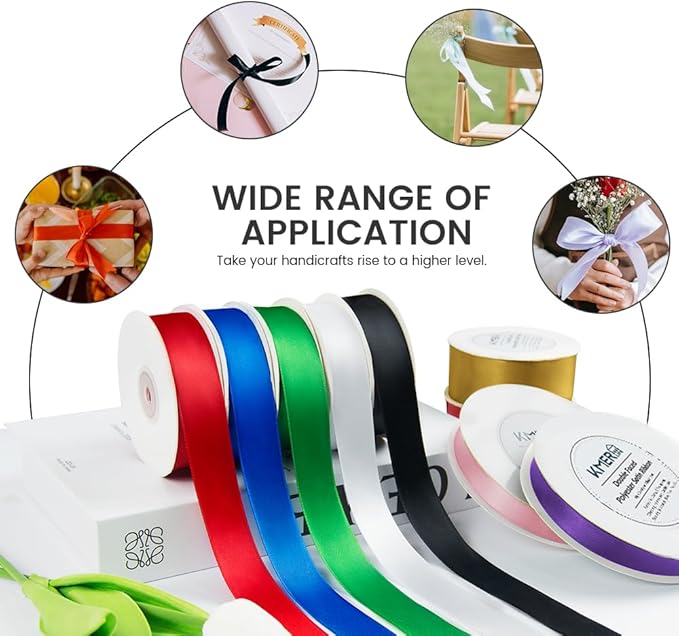 Double Faced Pink Satin Ribbon, 5/8" x 50 Yards Ribbons, Perfect for Crafts, Wedding Decor, Bow Making, Sewing, Gift Package Wrapping and More