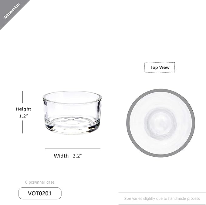 WGV Tea Light Votive Candle Holder 2x1.2 H, Clear Stubby Utility Cylinder Glass, Small Home Accent Decor, 6 Pieces