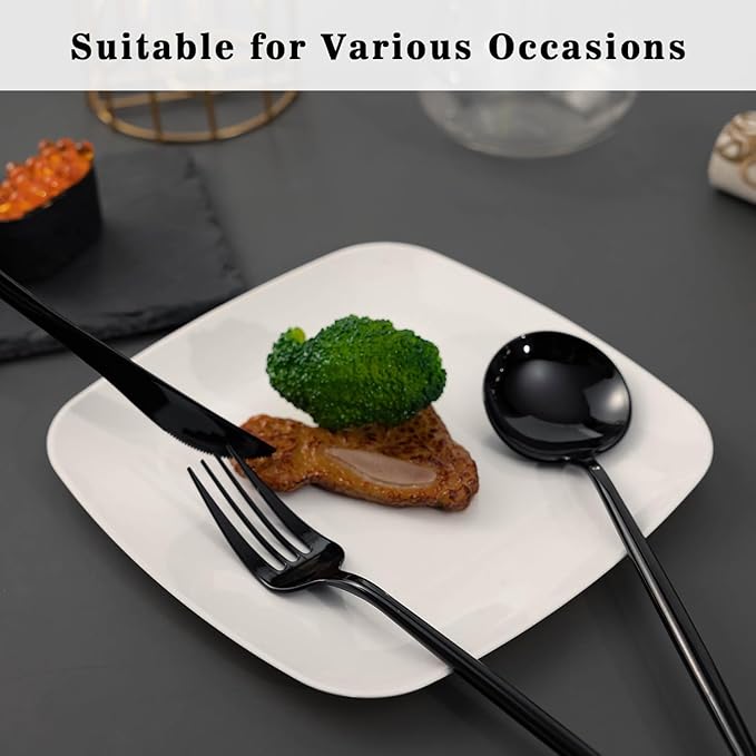 Black Plastic Forks, Knives and Spoons Set, 180 Count, Heavy Duty