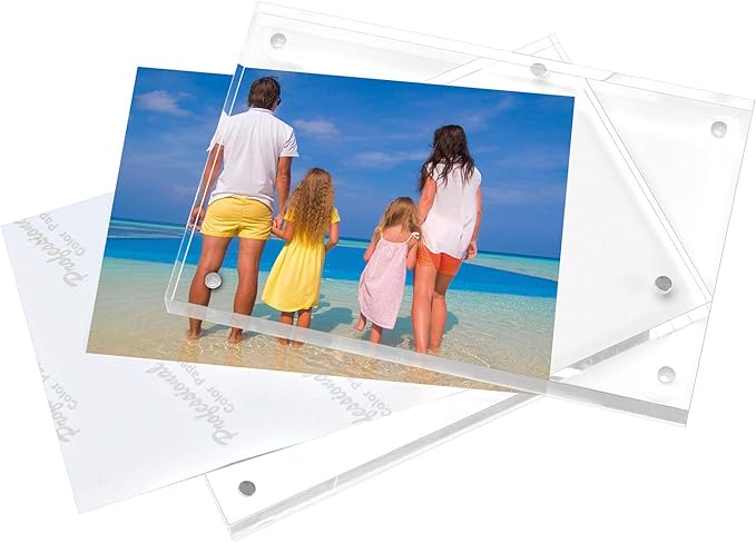 Meetu Acrylic Picture Frame 8.5x11,Clear Freestanding Double Sided 24mm Thickness Frameless Magnetic Photo Frames Desktop Display with Gift Box Package (1 Pack)
