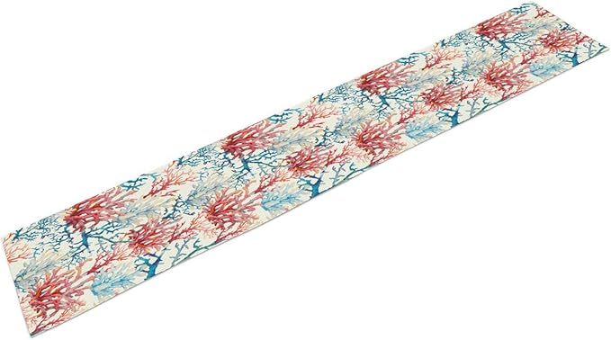 Blue Beach Table Runner, Tropical Ocean Coast Table Runner, Seashell Seasonal Nautical Restaurant Coffee Table Decorations for Home Holiday Party Indoor Outdoor 13x36 Inch