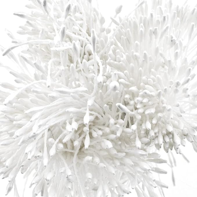 HAHIYO 1000Pcs 1mm White Pearl Double Head Flower Pistil for Flower Making Scrapbook Decoration - Mini Handmade Artificial Pistil Pearlized Floral Stamen Pollen