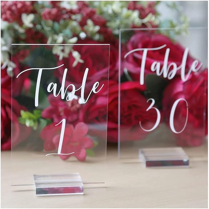 Tabletop Signs Clear Acrylic Table Numbers 1-30 with Stands, 4x6 Inch
