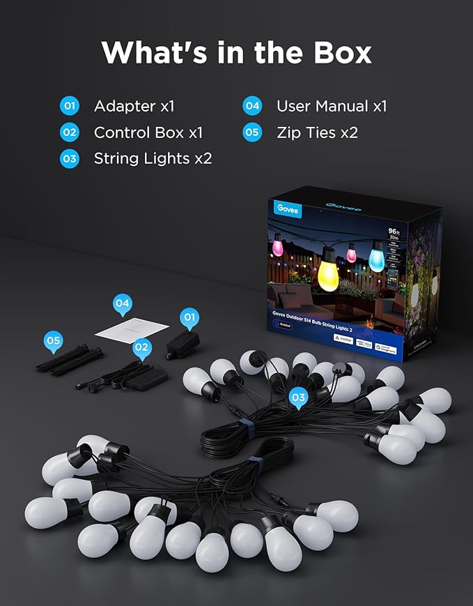 String Lights for Outdoor Use, Color Changing Dimmable LED Bulbs