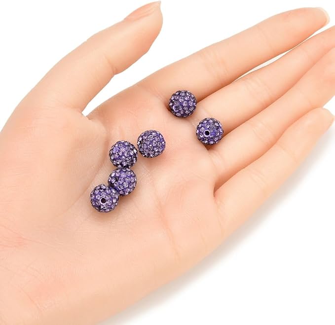 50pcs Adabele Grade A Suncatcher Crystal Rhinestone Pave Loose Beads 10mm Tanzanite Purple Polymer Clay Disco Ball Spacers Compatible with Shamballa All Craft Jewelry Making DB10-26