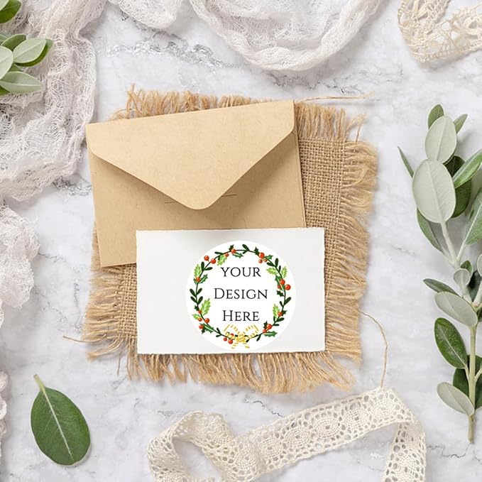 100-1000pcs Custom Stickers Merry Christmas Stickers Personalized Labels Adhesive Xmas Decorative Envelope Seals Stickers for Cards Gift Boxes(Round Kraft-12)