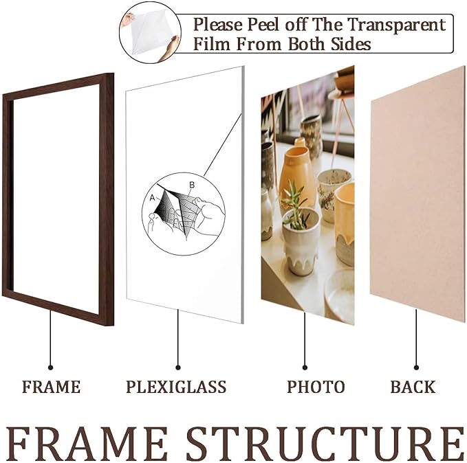 KTKDE 8.5x11 Picture Frame Walnut Certificate Document Frame 3 Pack Diploma Frames, Poster and Photo, Horizontal and Vertical Formats for Wall Hanging or Tabletop with Shatter Resistant Plexiglass