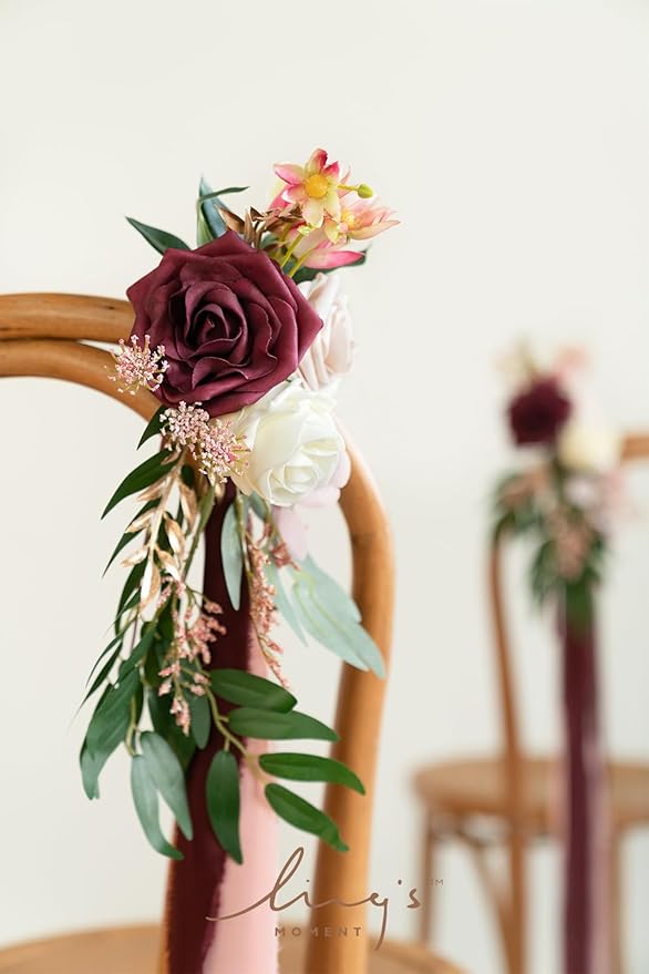 Artificial Flowers for Wedding Aisle Pews, 8 Pcs Marsala and Blush