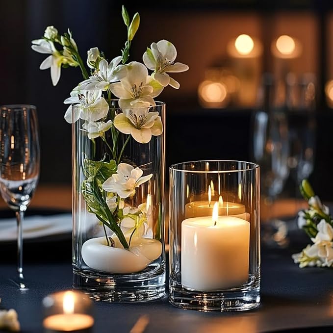 30pcs Glass Vase for Centerpieces, 4,6,7.5,8,10 inch Tall Clear Cylinder Flower Vase Bulk Floating Candle Holder for Wedding Table Home Décor and Party