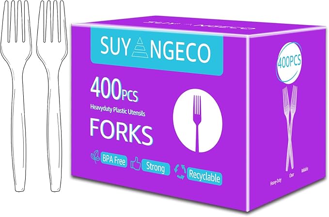 Clear Plastic Forks, 400 Count, Heavy Duty Disposable
