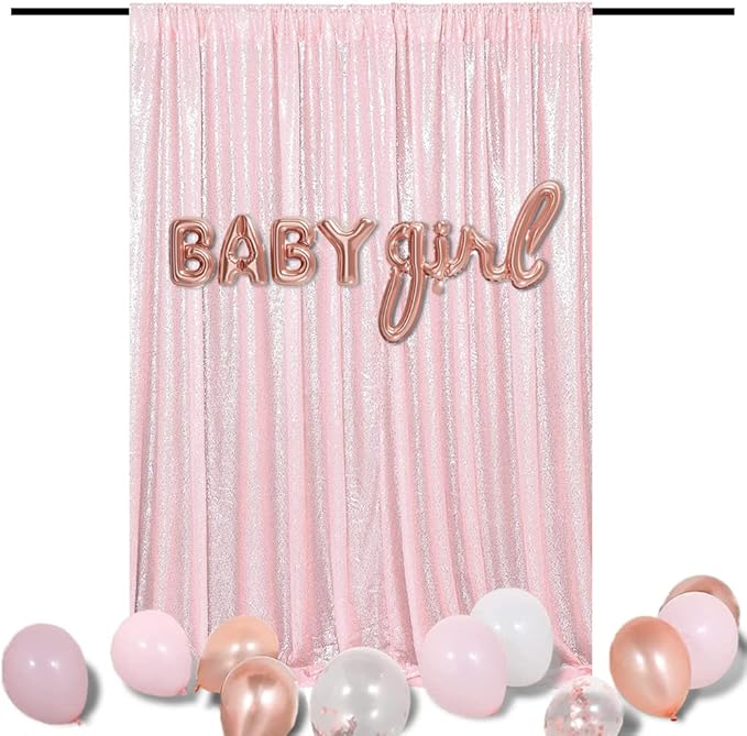 Sequin Backdrop Curtain 10 ft x 10 ft Pink, 3mm Glitter Sequins