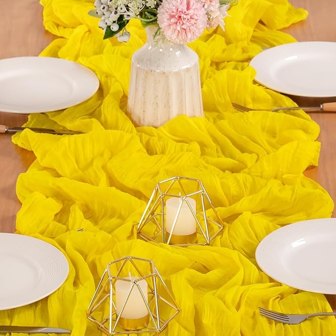 MLMW 6 Pack Yellow Cheesecloth Table Runner Boho Gauze Rustic Cheese Cloth Table Runner 160 inch Sheer 13.3ft for Wedding Party Baby Bridal Shower Birthday