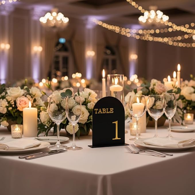 Arch Wedding Table Numbers 1-15 with Stands, 5" X 7" Double Sided Acrylic Wedding Sign Holders, Durable Non-Fading Table Number for Wedding Reception, Events, and Centerpieces