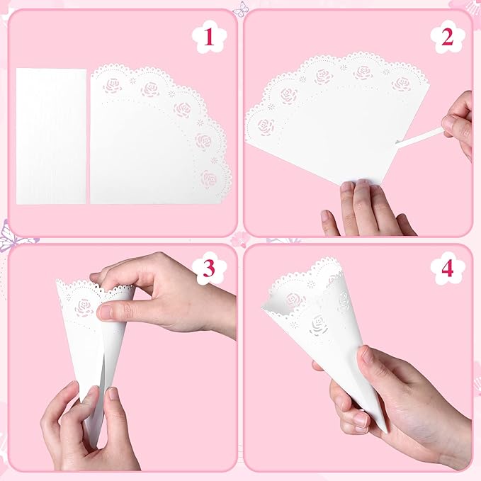 GWHOLE 100 Pcs Rose Confetti Petal Cone for Wedding Party, White